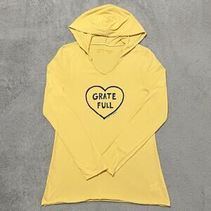 Life is Good T Shirt Womens S Yellow Grate Full Graphic Long Sleeve Hooded Tee